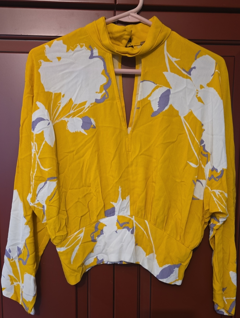 Free People Women’s Yellow Floral Keyhole Top